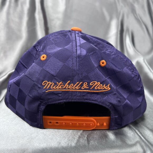 Mitchell & Ness Phoenix Suns‎ Snapback Cap Checkered Flat Hat NBA Purple Orange - Picture 9 of 12
